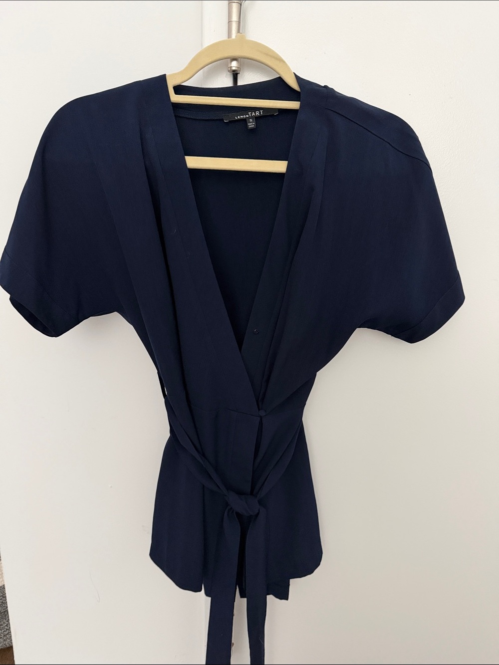 Tie-Waist V-Neck Blouse in Deep Navy